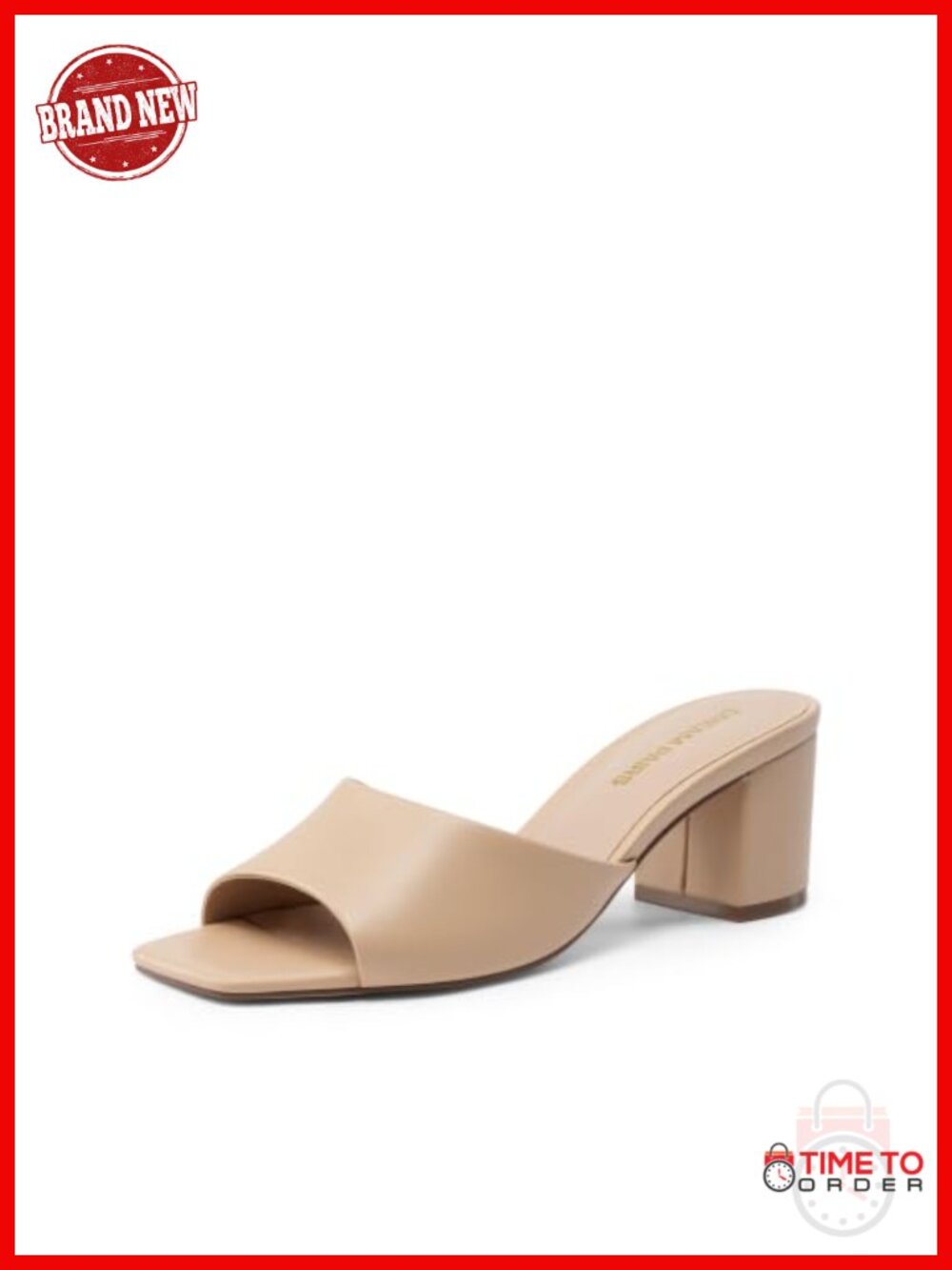 Women's Faux Leather Square Toe Block Heel Slip On Slide Mule Sandals